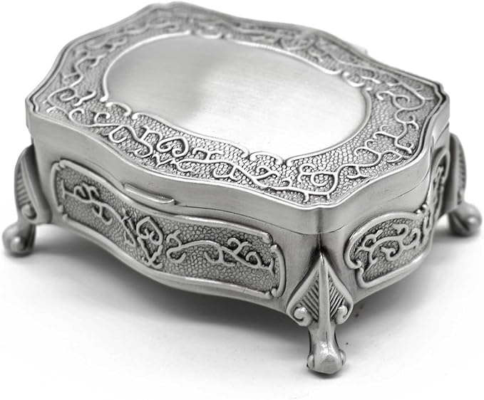 Rectangle Vintage Metal Jewelry Box Trinket Gift Box Chest Ring Case for Girls Ladies Women, Small