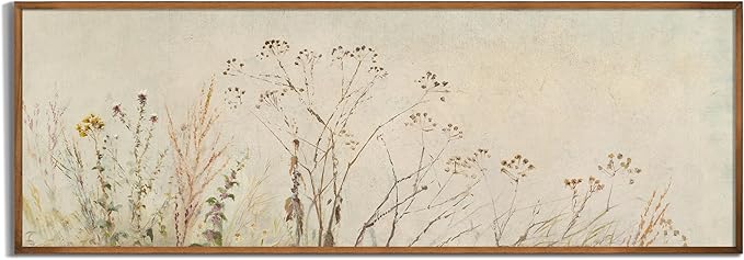 Unframed Rolled Vintage Farmhouse French Country Bedroom Wall Decor Above Bed - Horizontal Wall Art Over the Bed - 10x30" - Panoramic Landscape Picture Canvas Long Beige Neutral Flower Floral Poster