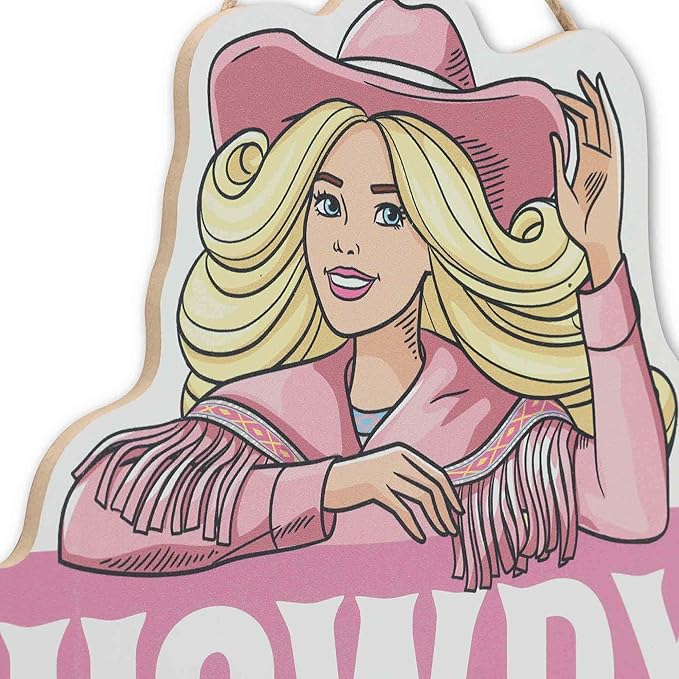 Mattel Barbie Cowgirl Howdy Hanging Wood Wall Decor - Western Barbie Sign for Kids's Bedroom or Play Room