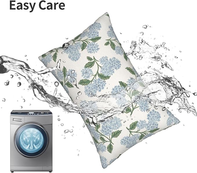 AEIOAE Spring Pillow Covers 12x20 Inch Set of 2, Green Blue Hydrangea Flower Throw Pillows Case,Floral Summer Outdoor Seasonal Decorative Farmhouse Decor Cushion Covers for Home Sofa Bed Couch
