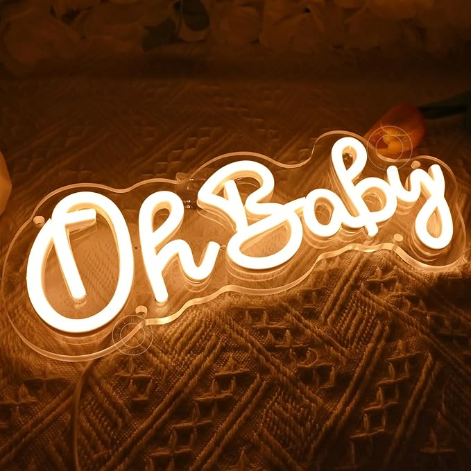 SYLHOME Oh Baby Led Neon Light Sign Nursery Bedroom Wall Decor Sign Baby Shower Kids Birthday Christmas Party Backdrop Decor 11.8" X 5.1" USB