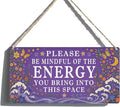 Spiritual Wall Decor Positive Energy Sign - Please Be Mindful of the Energy You Bring Sign -Good Vibes Only Signs Zen Decor for Home, Yoga Room, Meditation Space, Bedroom Door Hanging Signs 12x6 Inch