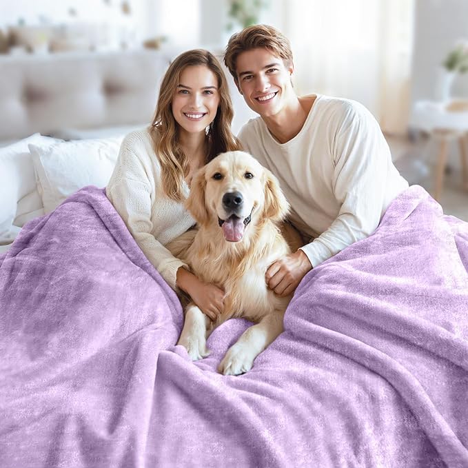 JYK Korean Faux Mink Fleece Blanket King 4.4 LB, 1 Ply Extra Soft,Lightweight Breathable Plush Fuzzy Cozy King Blanket for Couch Sofa Bed Camping 87x95 Inches, Light Purple