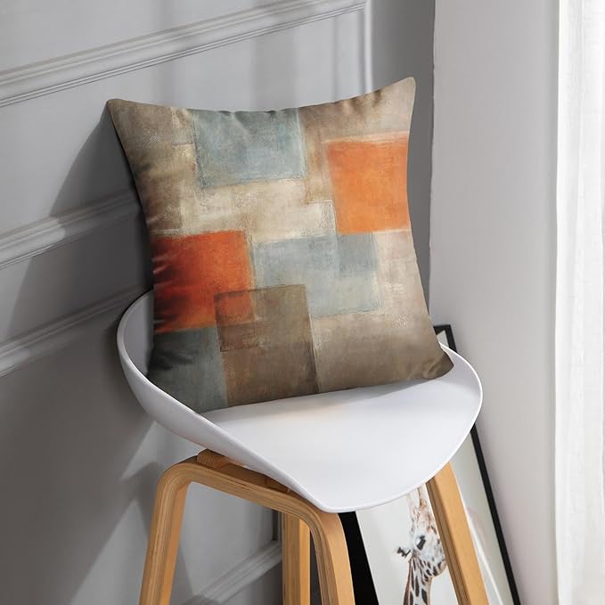 Britimes Throw Pillow Covers Modern Home Art Decor, 16 x 16 Inches Set of 2 Pillow Cases Decorative, Abstract Oil Painting Pillowcases for Bedroom, Living Room, Cushion Couch Sofa, Grey Orange