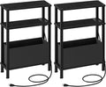Set of 2 End Tables with Charging Station, Narrow Side Table for Small Spaces, Slim Nightstand with Basket, Skinny Bedside Table, for Living Room, Bedroom, Black TBZ07UP2BBN1