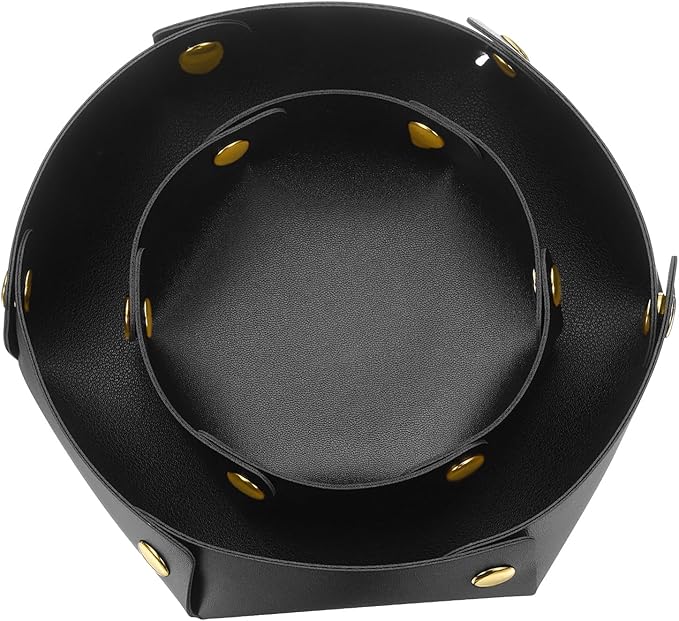 uxcell 2 Pcs Valet Tray for Women and Men, PU Leather Jewelry Tray Entryway Table Bedside Nightstand Catchall Storage Organizer for Jewelry Key Coin Watch Wallet (2 Size, Black)