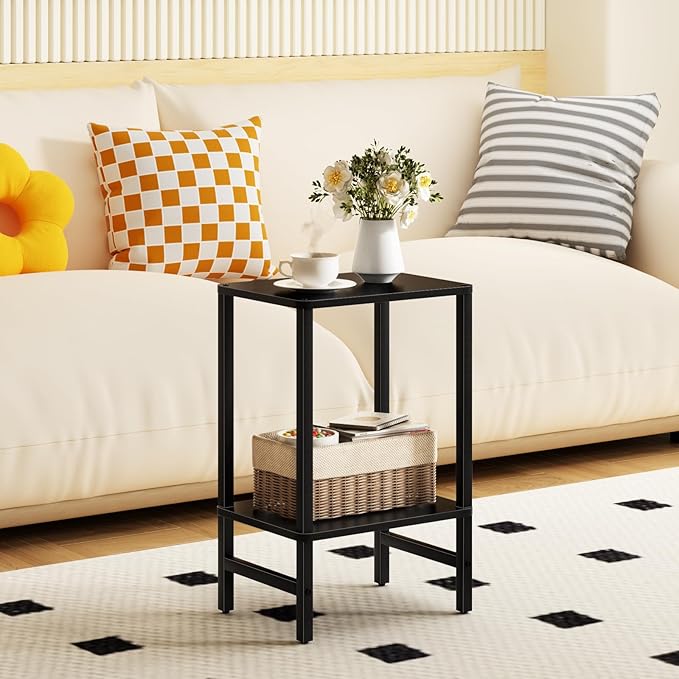 Side Table End Table Tall Night Stand 2-Tier for Living Room Bedroom Bathroom Office Furniture Black
