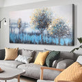 Arjun Large Canvas Wall Art for Living Room Landscape Bedroom Teal Painting Forest Textured Picture Modern Panoramic Nature Artwork Home Office Wall Decor, 48"x24"