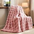 H&D Faux Fur Throw Blanket for Couch,Fluffy Cozy Soft Plush Luxury Thick Fuzzy Fleece Blanket for Couch Bed Sofa Bedroom Living Room,Comfy Bubble Blanket(Rose, Queen (80"x90"))