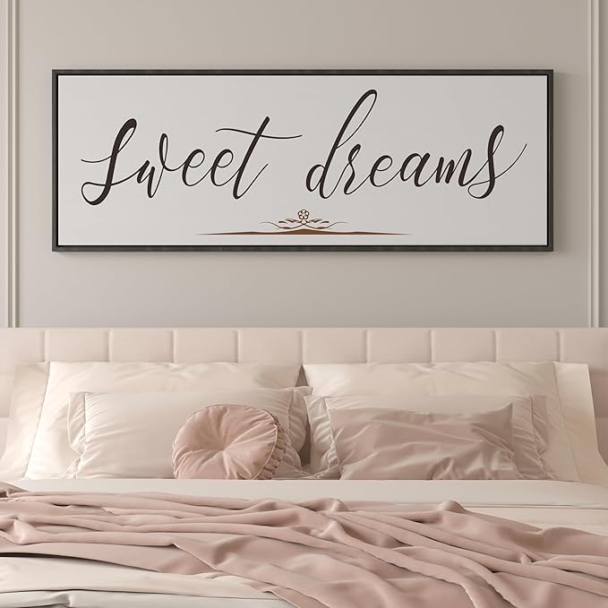 PEONIA 41" x 15" Sweet Dreams Above The Bed Wall Decor - Aesthetic And Minimalist Sweet Dreams Large Above Bed For Bedroom Wall Art Decor Canvas Signs With Soft Colors, Delicate Details (Black)