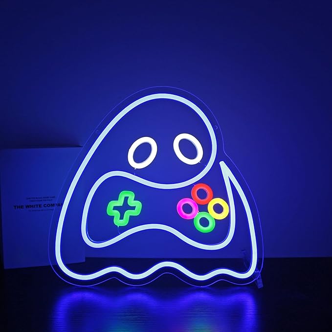 Neon Sign, HSJNJKFU Game Neon Signs for Wall Decor Ghost Gaming Led Light up Signs for Room Home Halloween Playroom Party Bar Beer Signs for Man Cave - LED Neon USB Powered
