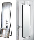 57x16 Door Hanging Full Length Mirror, Floor Stand (Height 5.7ft just Body in1.3ft) Wall Mounted Metal Frame Rectangle Dressing Mirrors for Bedroom Bathroom Room 57 inch Black
