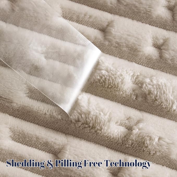 PHF Ultra Soft Flannel Fleece Blanket Queen Size, Lightweight 3D Jacquard Fleece Blanket, No Shedding, No Pilling, Luxury 340GSM Aesthetic Fluffy Cozy for Bed Room Decor, 90"x90", French Oak