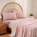 JSD Dusty Pink King Sheet Set with Side Pocket Corner Straps, 4 Piece Soft Microfiber Bed Sheets Extra Deep Pocket