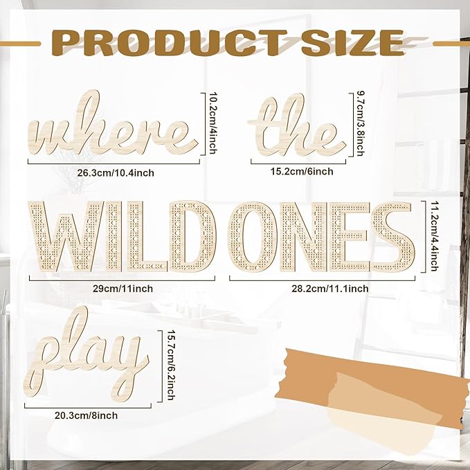 Where the Wild Ones Play Nursery Sign Wooden Playroom Wall Decor Playroom Decoration Word Play Room Sign for Wall Plaques(23 Inch,Wood Color)