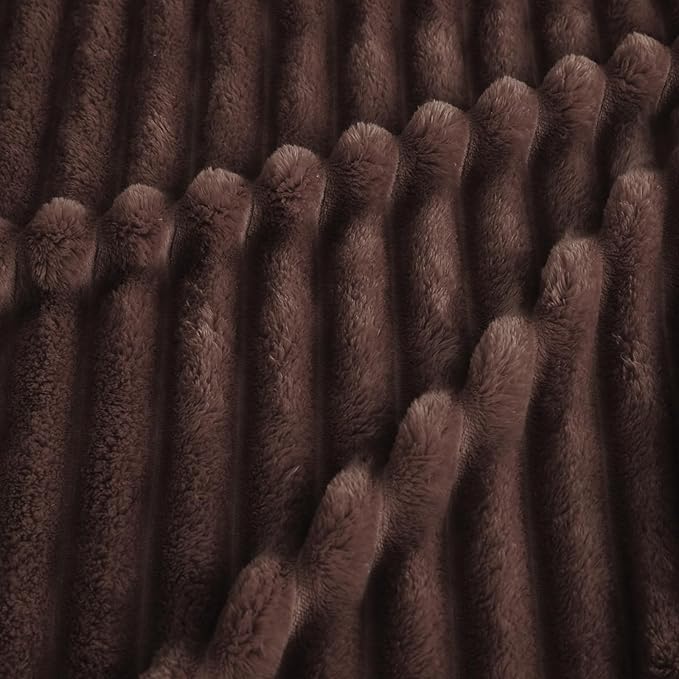 Bnuitland Super Soft Flannel Throw Blanket, 3D Striped Jacquard Fluffy Blanket for Bed,Sofa,Couch,Home Decor, 300GSM Fleece Lightweight Cozy Blanket for Adults and Kids, 60X80 inches Brown