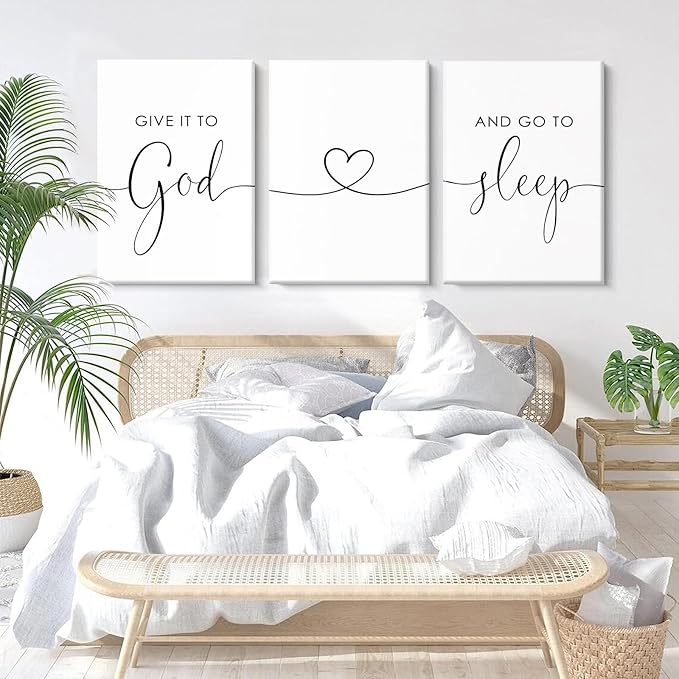 Pennclys Give It to God and Go to Sleep Sign Canvas Wall Art Above Bed Wall Decor for Bedroom Bible Verse Prints Farmhouse Bedroom Pictures Artwork for over the Bed 12x16x3 Inch Ready to Hang