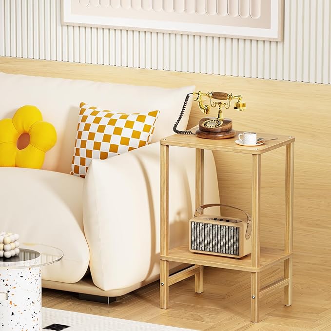 Side Table End Table Tall Night Stand 2-Tier for Living Room Bedroom Bathroom Office Furniture Natural