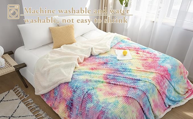LBRO2M Sherpa Fleece Bed Blanket Twin Size,Striped Throw Blankets Super Soft Fuzzy Plush,Luxury Microfiber Warm Cozy Fluffy,Velvet Double Reversible Luxurious Couch Sofa (Rainbow(65x90 Inches))