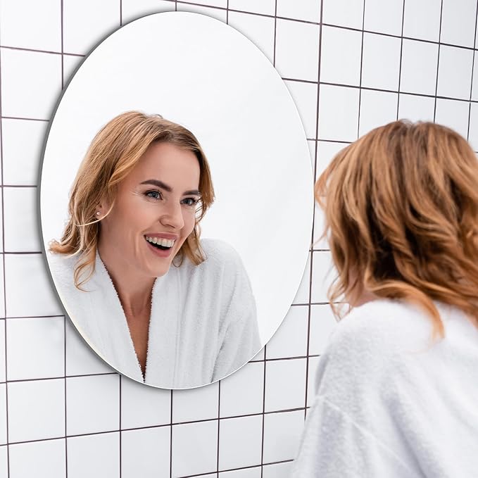 JUNEBRUSHS Oval Mirror, Acrylic Oval Bathroom Mirrors Unbreakable Frameless Wall-Mounted Mirrors for Wall Bedroom Home Decor