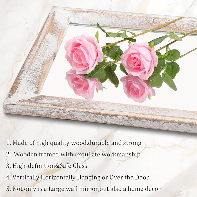 AAZZKANG Wall Mirror Full Length with Wood Frame 71"x30" Rustic Large Full Body Mirrors Decorative for Bedroom Living Room Bathroom Entryway Hanging Rectangular White