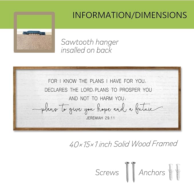 TQianJiang Jeremiah 29:11 Wall Art Bible Verse 40"x15" For I Know The Plans I Have For You Sign Large Christian Scripture Blessing Hanging Decoration (Wood