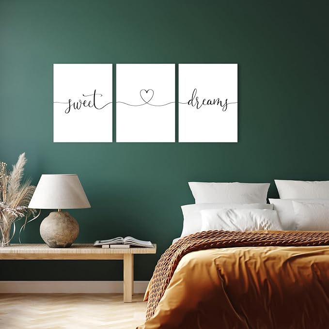Sweet Dreams Wall Art Above Bed: Set of 3 Modern Master Bedroom Signs for Couples, Rustic Farmhouse Hanging Plaques Aesthetic Minimalist Guest Room Decor, 12x16 Inch