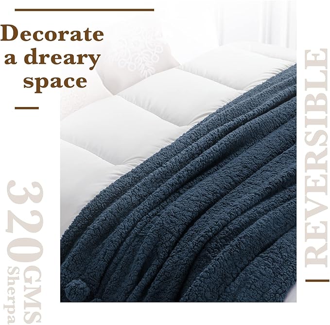 LBRO2M Double Sided Sherpa Blanket,Twin Size Super Soft Fuzzy Plush Warm Cozy Fluffy Throw Reversible Luxurious Blankets (Navy Blue)