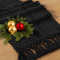 Socomi Boho Table Runner Macrame Easter Spring Farmhouse Woven Cotton Linen Rustic Coffee Table Runner with Tassels for Small Dresser Scarf Home Decor Dining Room 12x72 inch Black