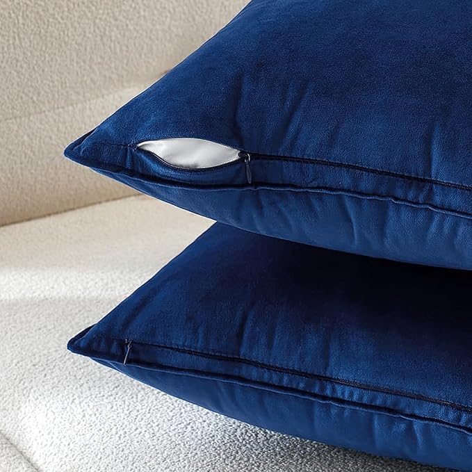 MIULEE Navy Blue Velvet Throw Pillow Covers 16x16 Soft Decorative Solid Square Cushion Cases Pack of 2 Modern Luxury Home Decor for Couch, Sofa, Bedroom