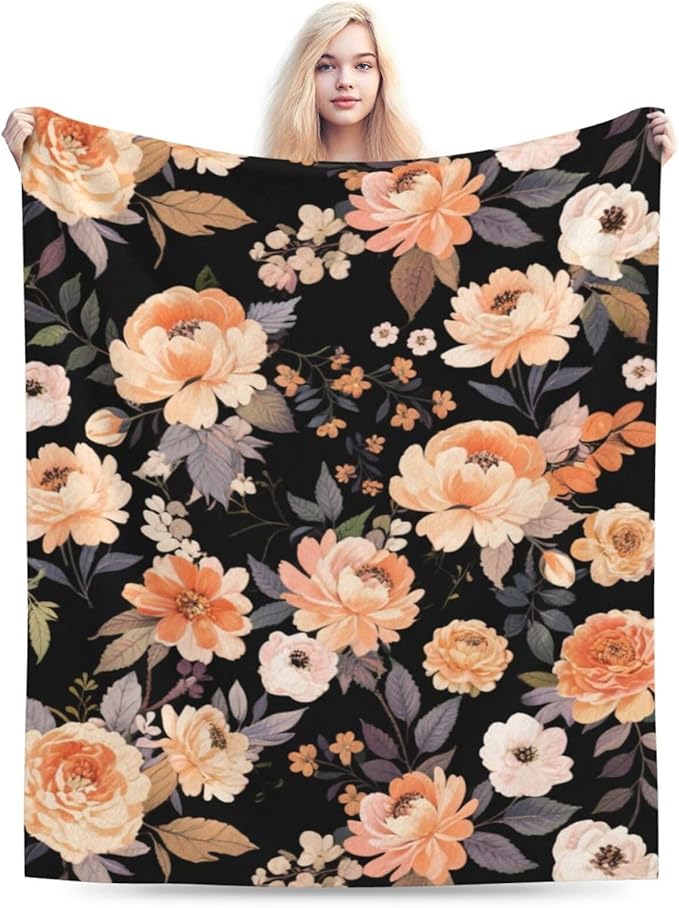 Flower Throw Blanket - Soft Plush Fleece Floral Bedding Blankets- Cozy Flower Stuff Gifts for Women Girls Kids 50"X60"