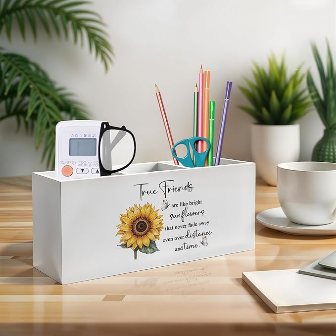 Friend Gifts Pen Pencil Holder, Long Distance Friendship Gifts, True Friends Are Like Bright Sunflowers Pencil Pen Holder Organizer for Home Office Desk Accessories