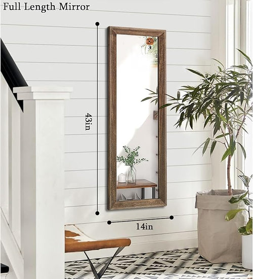 AAZZKANG Hanging Mirror Full Length Vintage Large Mirrors Wooden Framed 43"x14" for Bedroom Living Room Bathroom Entryway Wall Mounted Vertically or Horizontally