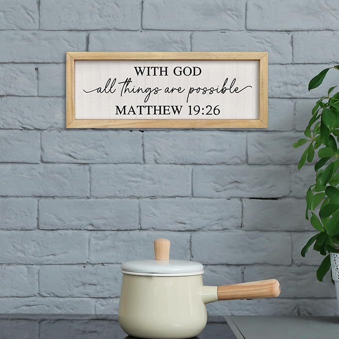 comurdyo With God All Things Are Possible Sign Wall Decor 16"×6" Bible Verse Scripture God Is Within Her She Will Not Fall Wall Hanging Art (Wood)