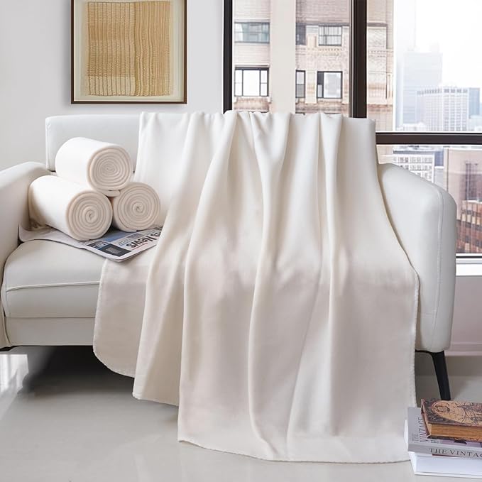 ZYFZCYBL Fleece Throw Blankets Lightweight Warm Soft Cozy Pet-Friendly Bulk Fleece Throw Blanket Solid for Home Bed, Sofa，Office,Gifts, Couch (Pack of 6-50 x 60 inch，Beige)