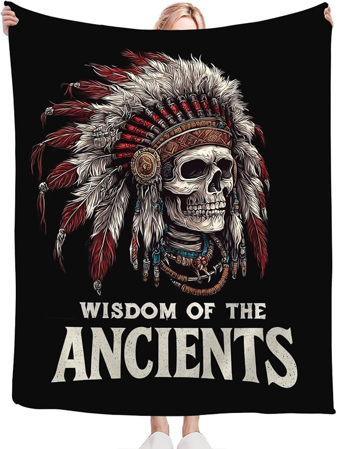 Native American Blanket for Girls Women Boys Men Adults Kids Soft Cozy Fleece Indian Skull Throw Blankets Gifts Warm Flannel Plush Lightweight Decor for Couch Bed Sofa 80"X60"