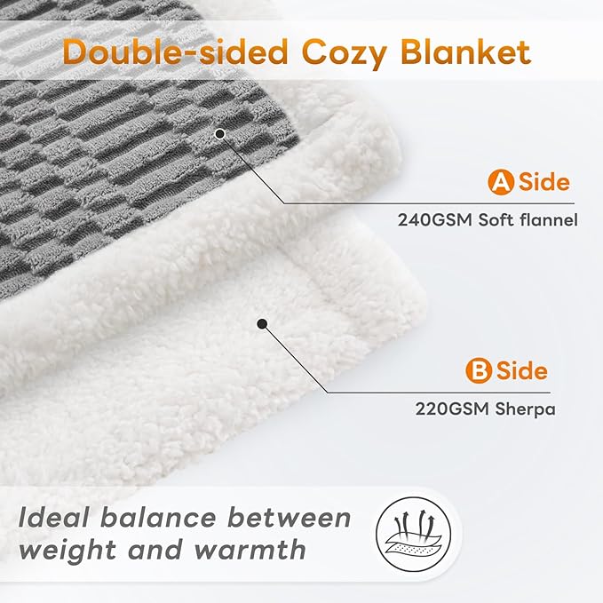 Sherpa Throw Blanket for Couch Flannel Cozy Soft Thick Blanket Warm Twin Blanket for Bed Fleece Home Decor Gifts, Z01 - Gray, 60"*80"