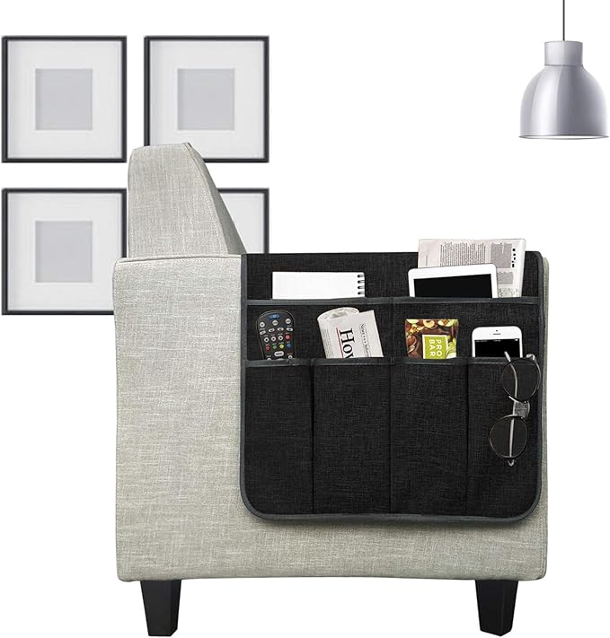 Couch Sofa Armrest Organiser Arm Chair Caddy Bedside Storage Pocket with 6 Pockets TV Remote Holder Bed Storage Pocket Bag for Cellphone Tablet Notepad Book Magazines DVD Glasses