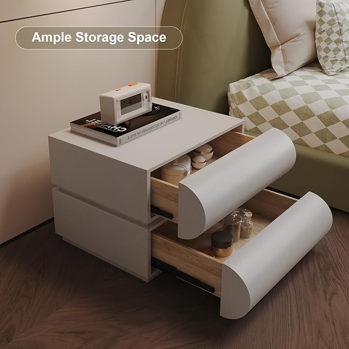 Nightstand with 2 Drawer, Bedside Table with Microfibre Leather, Fashion Night Stand for Bedroom, No Assembly Required-White