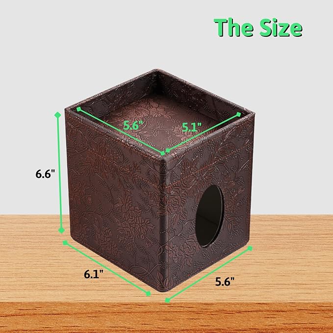 Tissue Box Cover, PU Leather Square Tissue Box Holder with Upper Storage Tray for Bathroom/Countertop/Nightstand/Office Table - Antique