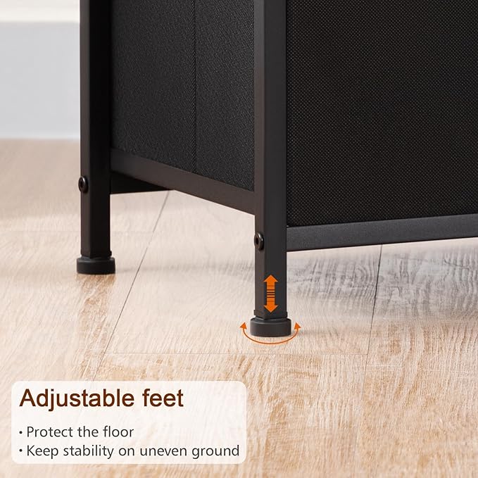 Night Stand Set 2, Black Nightstand with Charging Station, End Tables with Storage Shelf for Small Spaces, Bedside Table Side Tables with 2 Fabric Drawers for Bedroom, HETS020BK