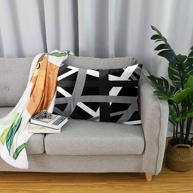 Emvency Set of 2 Throw Pillow Cover Gray Black Stripes Design Retro Decorative Pillow Case Striped Home Decor Rectangle 12x20 Inch Cushion Pillowcase
