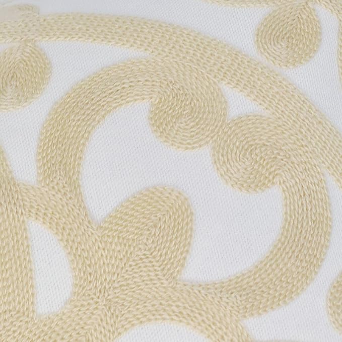 Alysheer Embroidered Decorative Throw Pillow Covers 18"x18" Set of 2 Pieces, Cozy Boho Mandala Knit Pattern, Durable 100% Cotton Canvas，Light Beige Cushion Cases for Sofa Couch Living Room (Ivory)