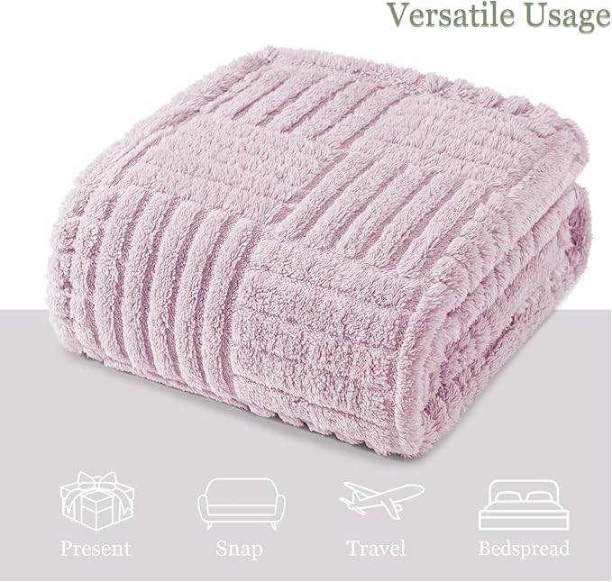 Whale Flotilla Lightweight Fleece Twin Size Blanket for Bed, Fuzzy Soft Blankets with Decorative Jacquard Pattern for All Season, Warm and Fluffy, 60x80 Inch, Lilac