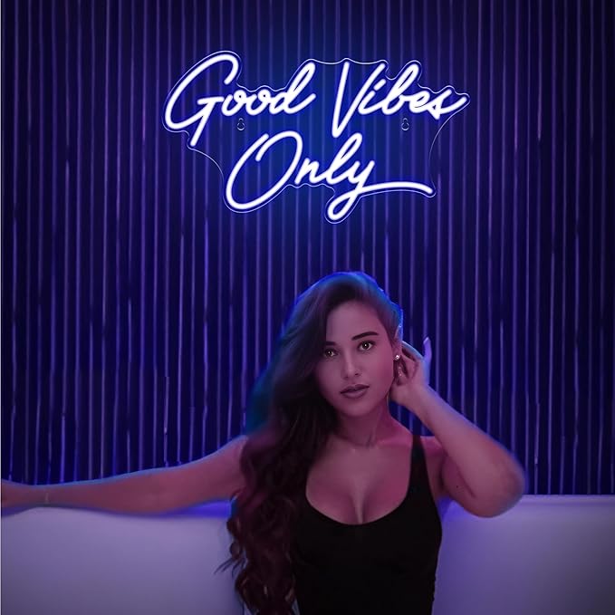Kavaas Good Vibes Only Neon Signs for Wall Decor 17.7" x 9.9" | Blue Good Vibes Only LED Sign for Bedroom, Party, Bar, Salon - Best Gifts for Birthday, Christmas
