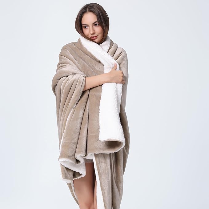 WDCOZY Sherpa Fleece Blankets Fuzzy Warm Throw Blanket Thick Super Soft Reversible Luxurious Fluffy Plush for Sofa Couch Bed Home Decor All Seasons Winter Blankets Tan Camel Beige 108"x90"