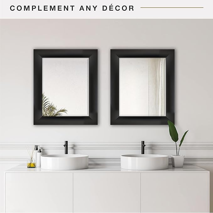 MCS Simplicity 21.5x25.5 Large Wall Mirror, Black & Beveled Detail Mirror, Vertical & Horizontal Wall Hanging Mirror for Bathroom, Bedroom & Livingroom