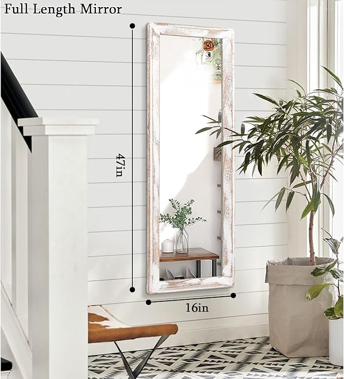 AAZZKANG Wall Mirror Full Length with Wood Frame 47"x16" Rustic Large Hanging Mirrors Decorative for Bedroom Living Room Bathroom Entryway Rectangular