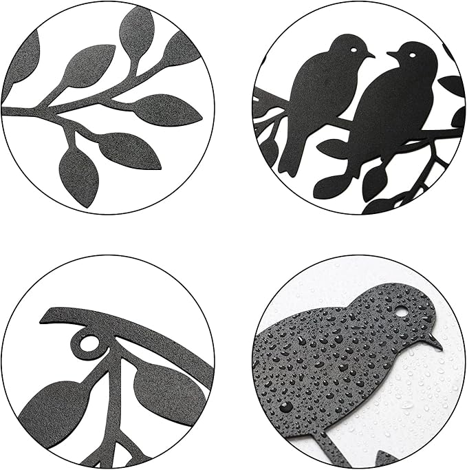 LOMOHOO Metal Birds Wall Decor Art Leaves 6 Birds on Vine Olive Branch Iron Sculptures Silhouette Metal Hanging Ornament Bedroom Living Room Indoor Outdoor Decoration