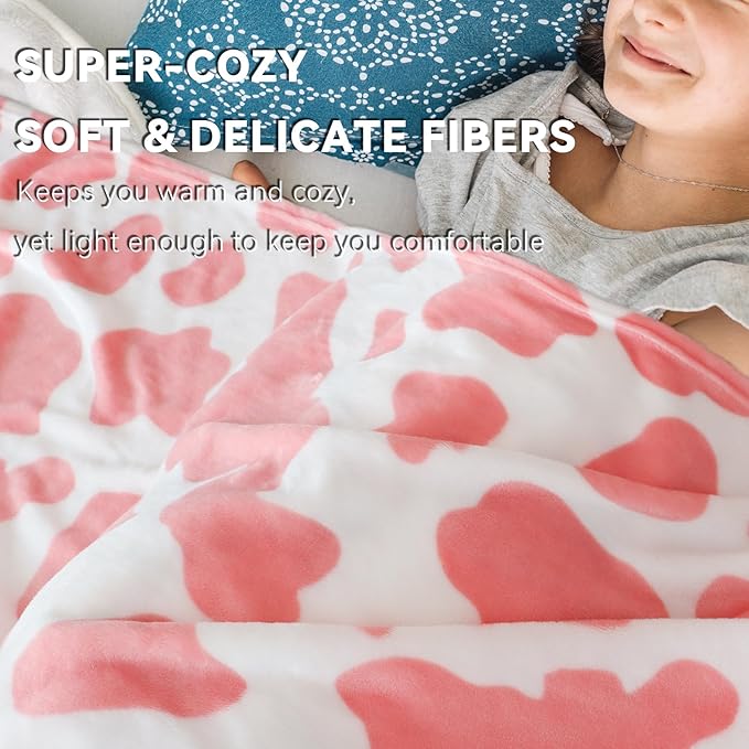 Pink Fleece Blanket for Women Girls Valentines, Cute Soft Strawberry Throw for Bedroom Decor All-Season, Warm Fuzzy Pink Gifts for Women Girls 50"x60"